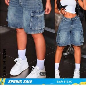 SHEIN Women's Blue Denim Cargo Shorts